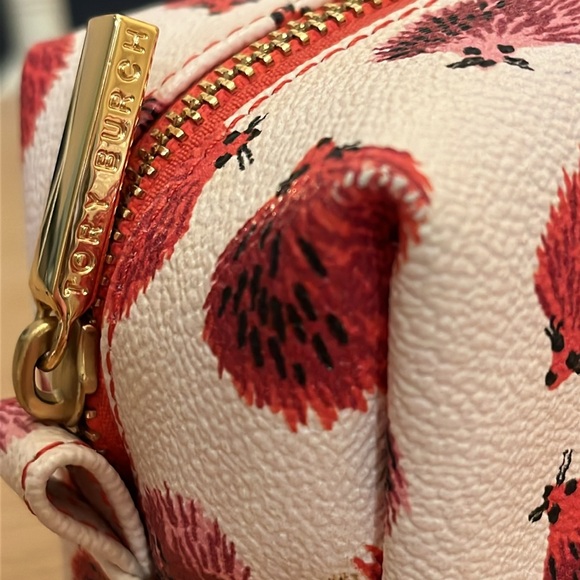 Tory Burch White Hedgehog Zip Makeup Cosmetic Case Bag Never Used Pink Red Gold - Picture 3 of 10